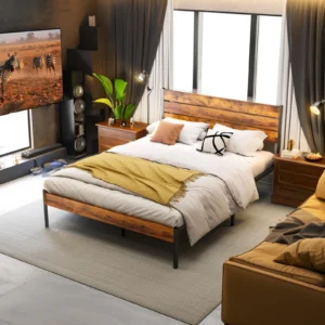 JHK Queen Size Metal Platform Bed